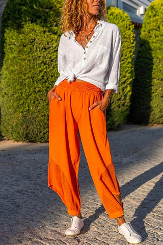 Meridress Buttons Side Split Cotton Linen Harem Hippie Pants