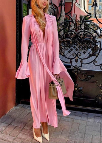 Italienische Rosa Stereoskopische Blumen Seite Offen Spandex Zeremonielle Kleider Sommer