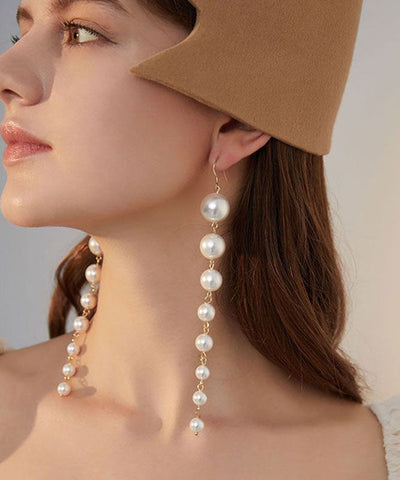 Casual White Stergild Silver Overgild Pearl Drop Earrings