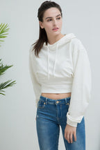 Cropped Hooded Waist Cinched Crop Top Slouchy Loose Hoodie