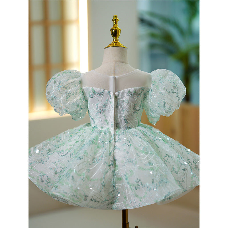 Ballkleid für Kleinkinder, Mädchen, Festkleid, Prinzessin, Grün, Pailletten, Puffärmel, Kommunionskleid 