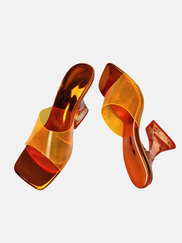 Sandalias de punta cuadrada color caramelo 