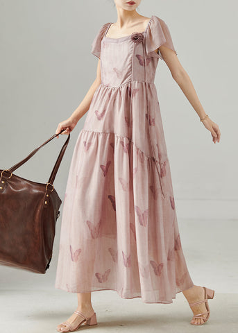 Vestido de fiesta de verano de algodón con estampado floral tridimensional en rosa 