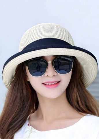 Sombrero flexible de paja tejida con lazo blanco sencillo 