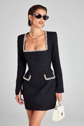 Camilla Square Neck Tweed Mini Dress
