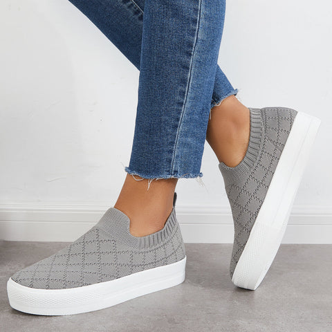 Mocasines de plataforma de punto elástico sin cordones, zapatos transpirables para caminar 
