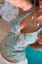 Sequin V Neck Tie Back Halter Top