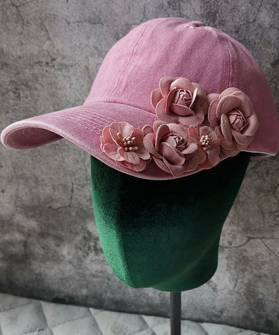 Neue rosafarbene Baseballkappe aus Denim mit Blumenmuster 