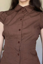 Sweet Spicy Collared Puff Sleeve Blouse