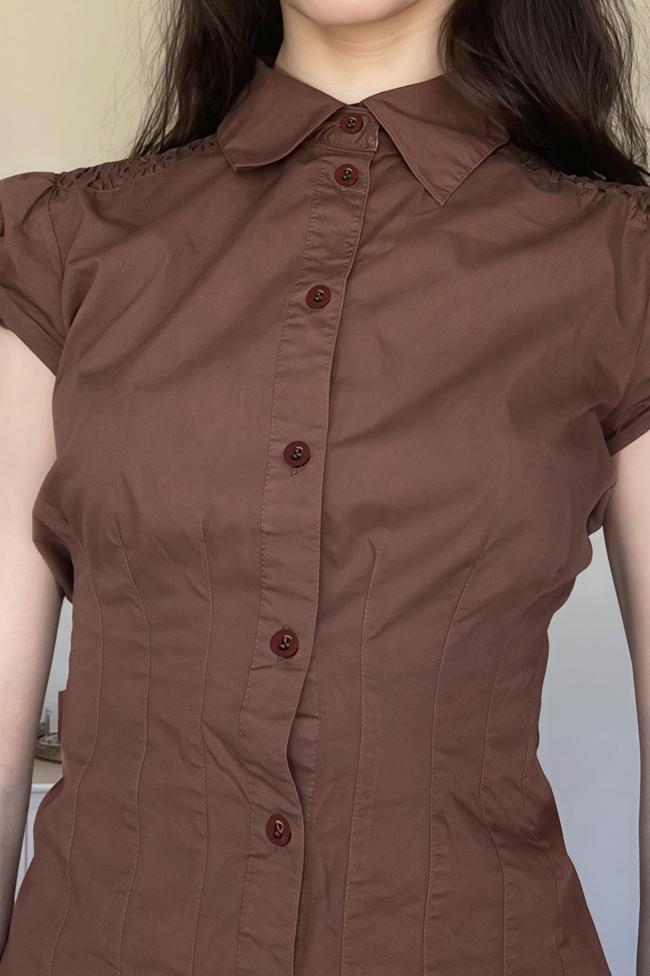 Sweet Spicy Collared Puff Sleeve Blouse
