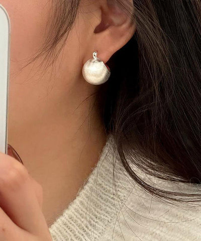 Chic SIlk Sterling Silver Sanding Spherical Hoop Earrings