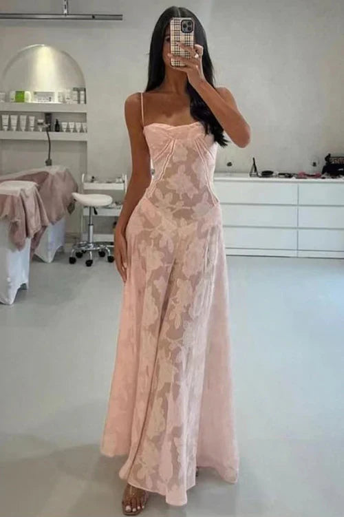 Vestido de fiesta/noche acampanado con tirantes finos