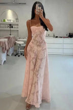 Vestido de fiesta/noche acampanado con tirantes finos