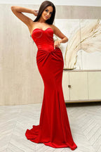 Vestido largo de dos piezas con escote en forma de corazón, satén, lazo y cintura alta con cola de pez 