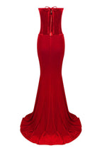 Vestido largo de dos piezas con escote en forma de corazón, satén, lazo y cintura alta con cola de pez 