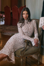 Round Neck Lace Long Sleeve Mermaid Midi Dress