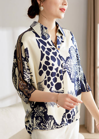 Lockere Chiffonblusen mit Peter-Pan-Kragen und Armbandärmeln in Marineblau