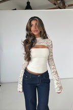 Lace Cutout Flare Sleeve T-shirt