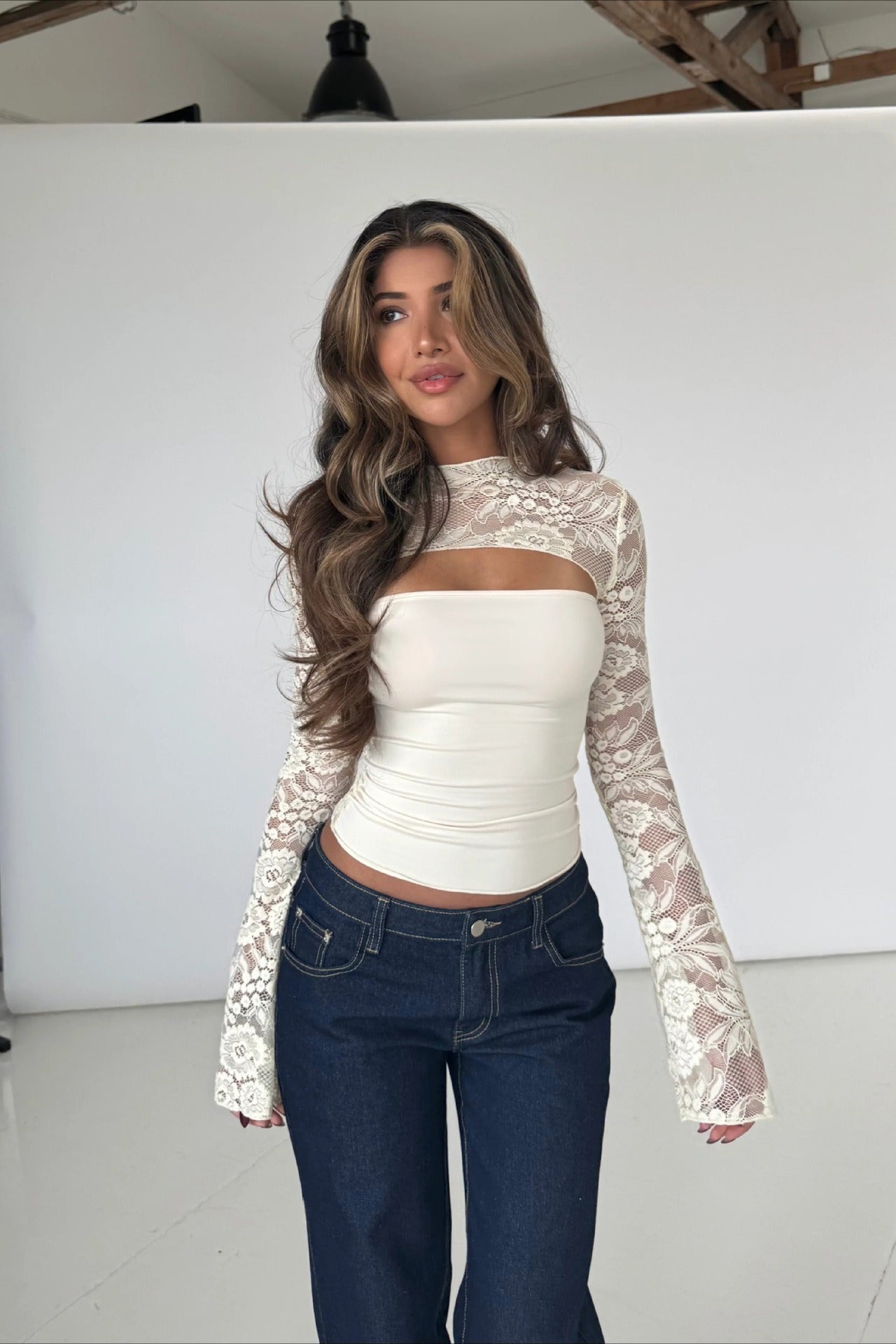 Lace Cutout Flare Sleeve T-shirt