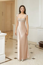 Patchwork Rhinestone Ruched Elegant Maxi Dress