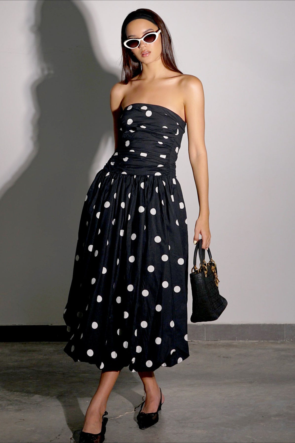 Polka Dot Bandeau Bodycon Maxi Dress