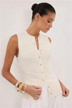 Solid Ribbed Sleeveless Cardigan