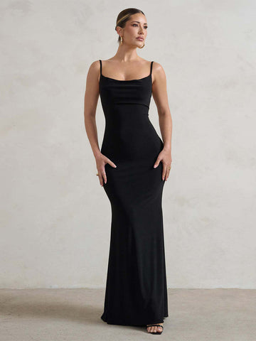 Partykleid mit Spaghettiträgern und offenem Rücken, sexy Meerjungfrau-Maxikleid 