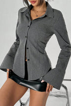 Button Striped Long Sleeve Shirt Cardigan Blouse