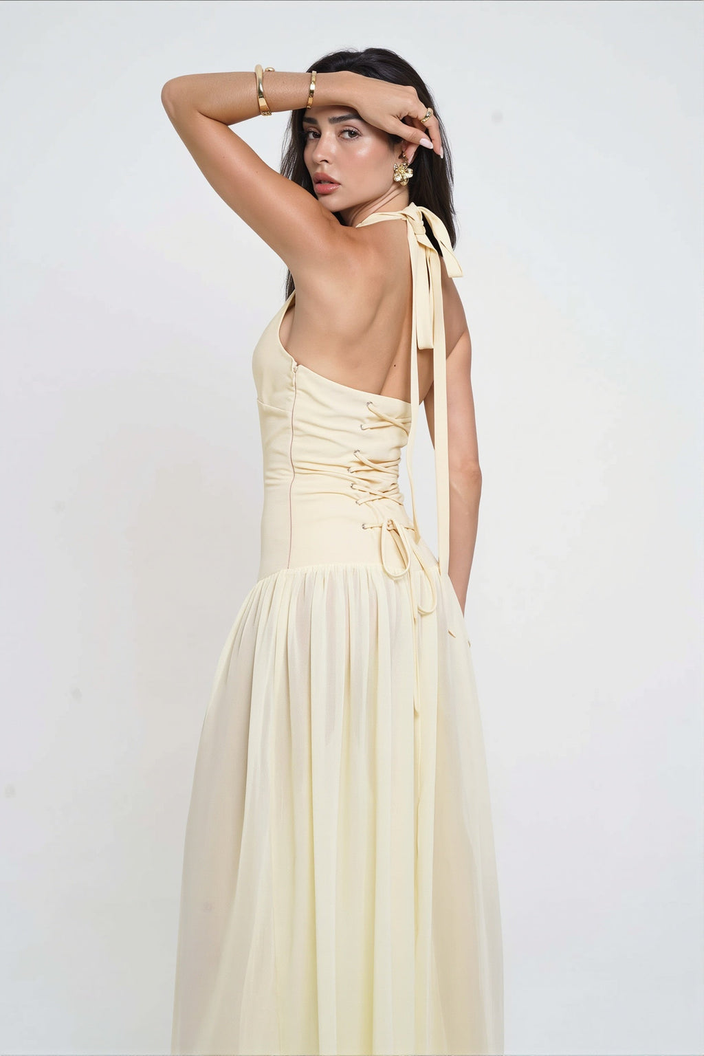 Starfish Sheer Tie Solid Maxi Dress