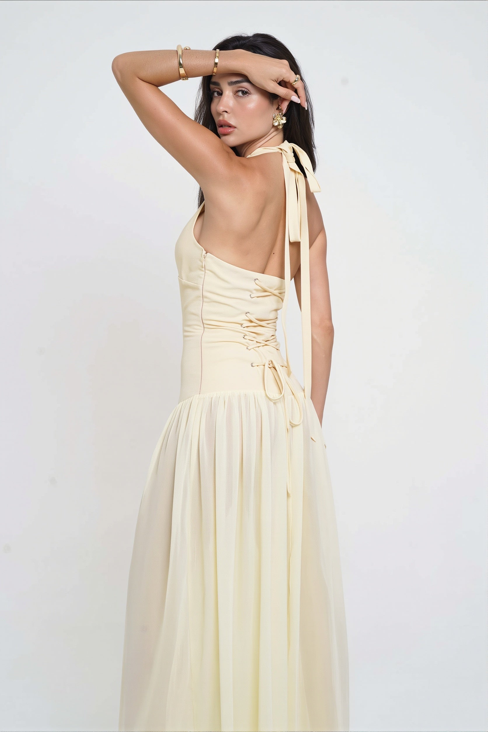 Starfish Sheer Tie Solid Maxi Dress