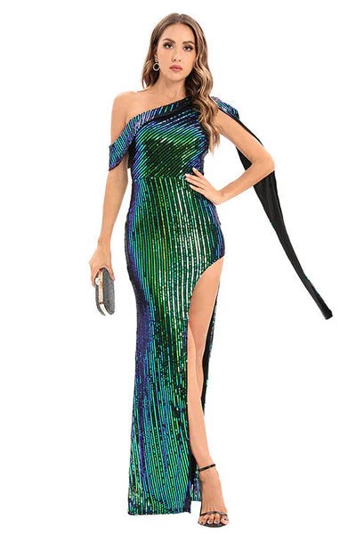 One Shoulder High Split Prom Gown Evening Dress