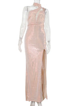 Long High Neck Slit Prom Evening Dresses