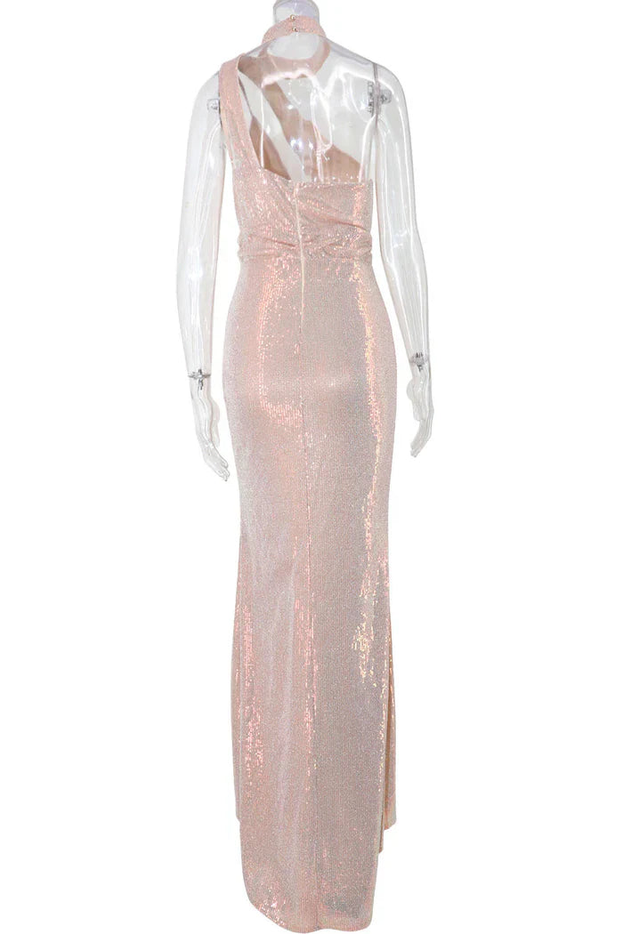 Long High Neck Slit Prom Evening Dresses