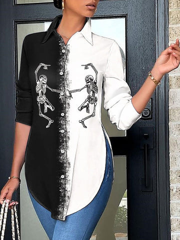 Blusas y camisas tipo polo informales, holgadas, con estampado de colores contrastantes y laterales abiertos 