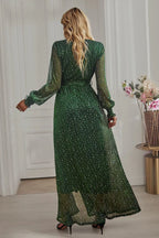 Langärmliges V-Ausschnitt Maxikleid
