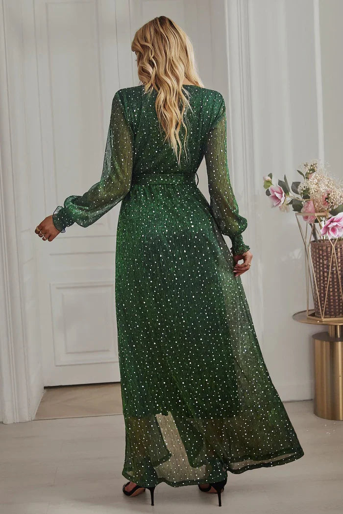 Langärmliges V-Ausschnitt Maxikleid
