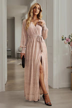 Langärmliges V-Ausschnitt Maxikleid