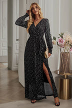 Langärmliges V-Ausschnitt Maxikleid