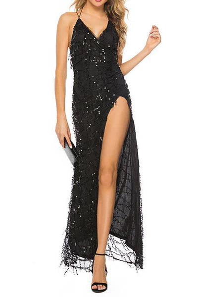Sexy Abendkleid mit hohem Schlitz und freiem Rücken, perfekt für den Abschlussball 