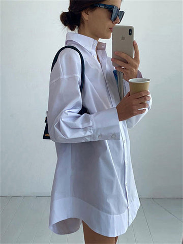 Camisas blancas holgadas de moda para mujer, cárdigan de retazos transparentes, abrigo con solapa, blusa ajustada de manga larga de gran tamaño. 