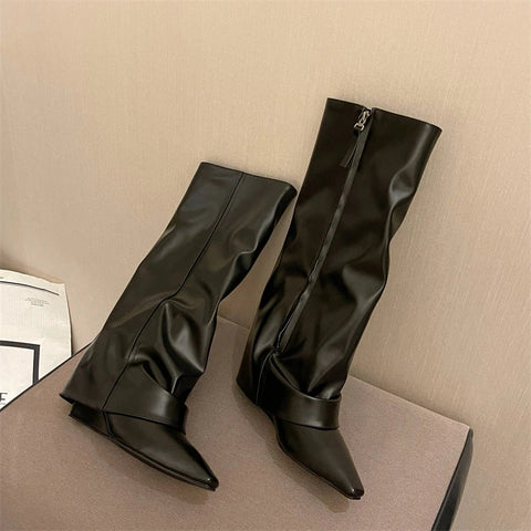 Designer Frühling Damen Rohrstiefel Mode Seitliche Reißverschlüsse Damen Elegant Dicker Absatz Lange Booties Damen Kniehohe Booties 