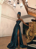 Discount Spaghetti straps long  prom dresses satin A-line evening prom dress