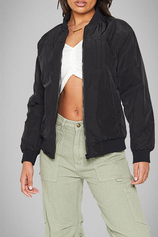 Prenda exterior de cuello en U con cremallera y bolsillo liso de calle 