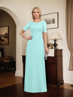 A-Linien-Kleid aus Chiffon mit Pailletten und Rundhalsausschnitt, bodenlang, für die Mutter der Braut
