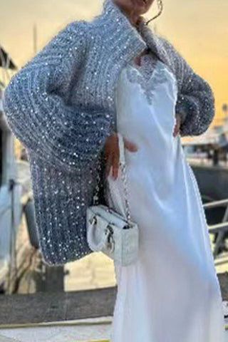 Lässige, elegante Pullover mit Pailletten und Umlegekragen für Prominente (3 Farben) 