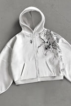 Floral Print Fleece Zip Up Hoodie