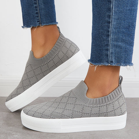 Mocasines de plataforma de punto elástico sin cordones, zapatos transpirables para caminar 