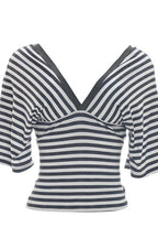 Casual Color Block Stripe V Neck Blouse