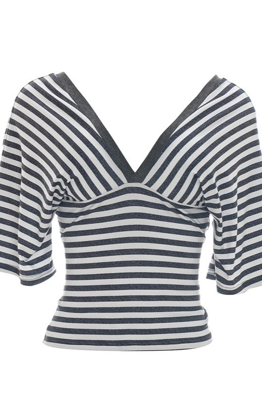 Casual Color Block Stripe V Neck Blouse