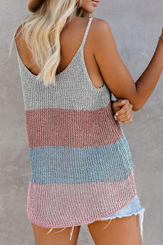 Tops de cuello en U con patchwork a rayas de moda urbana (11 colores) 